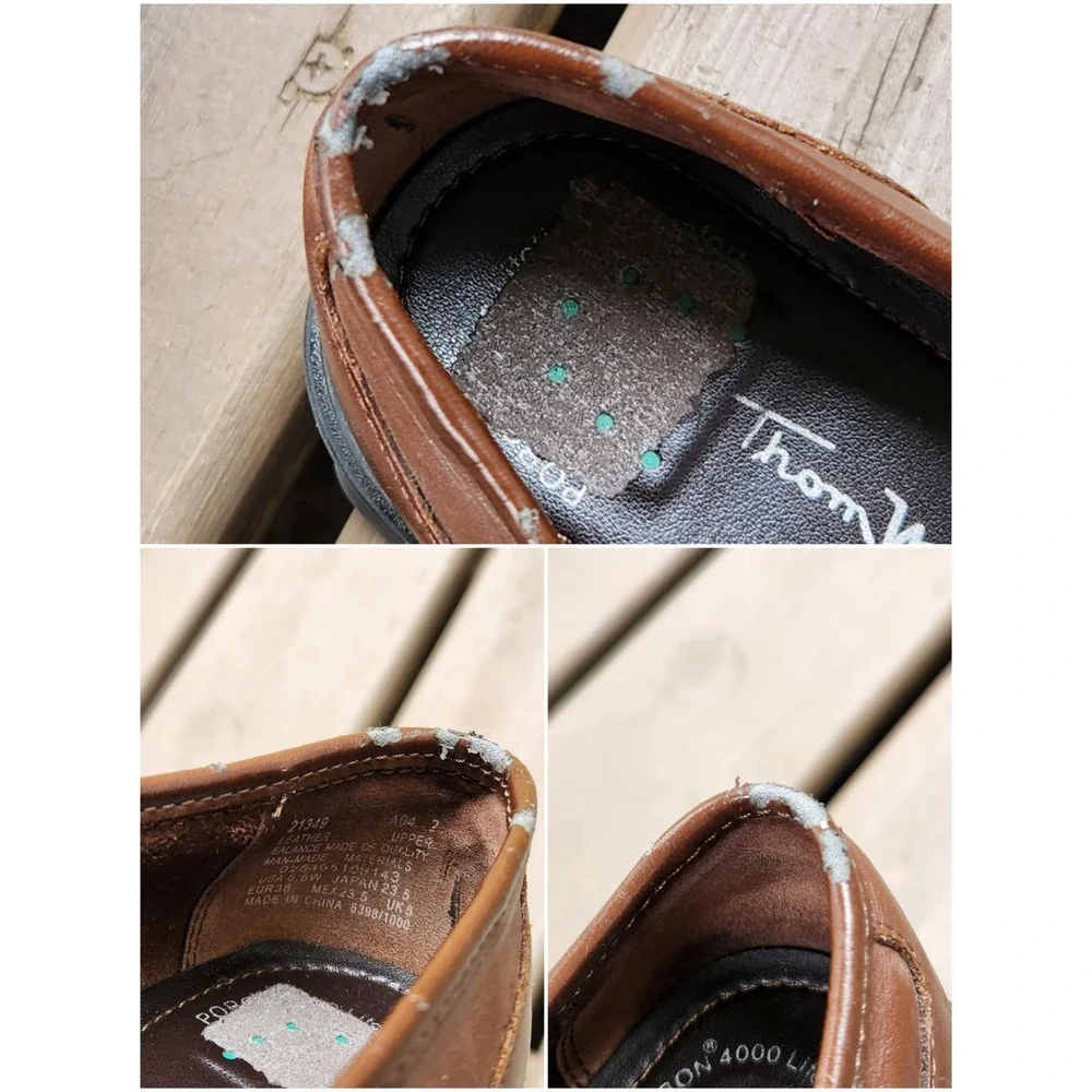 Vintage‎ 90s Y2K Thom McAn Loafers Brown Leather Square Toe Block Heel 6.5W
